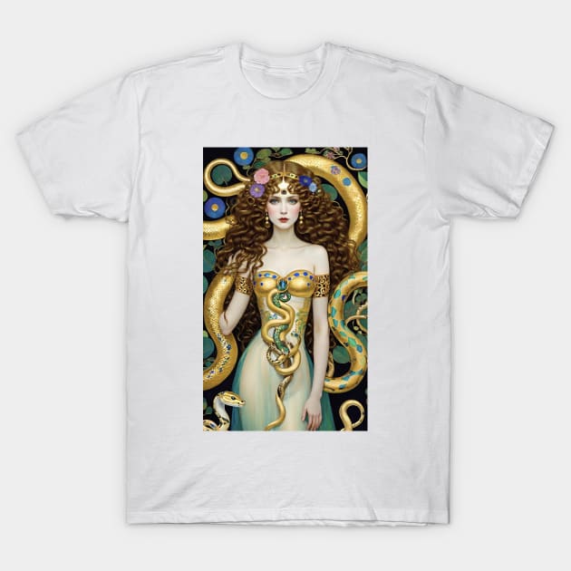 Gustav Klimt's Serpentine Elegance: Women with Graceful Snakes T-Shirt by FridaBubble